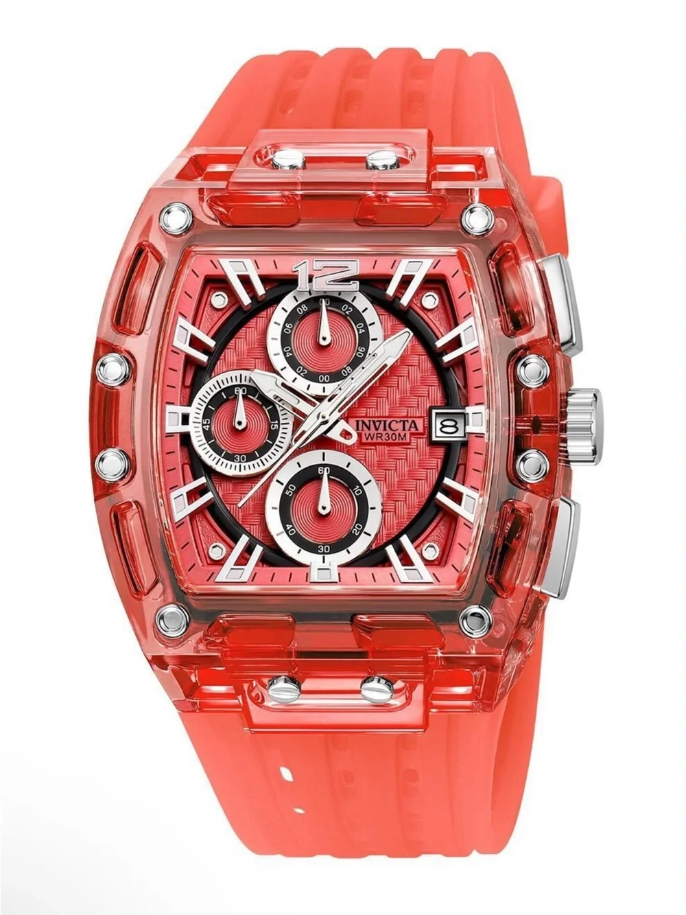 Invicta Red Chronograph Watch with Translucent Case